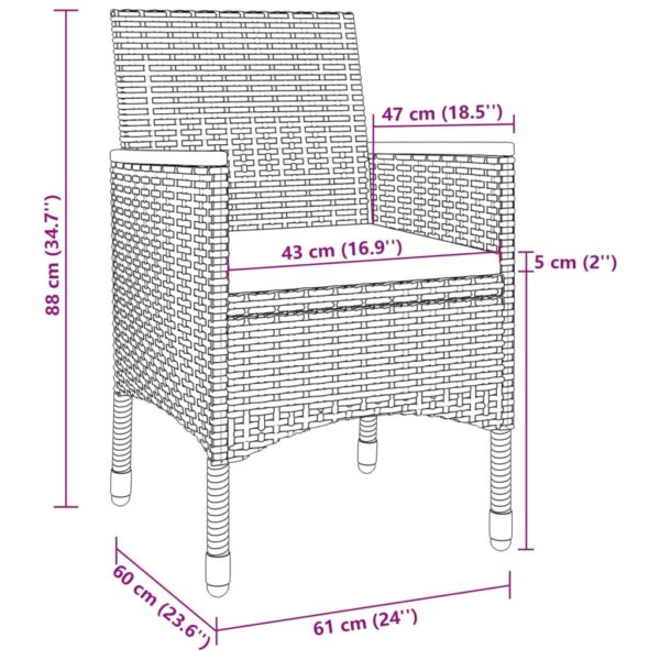 vidaXL 3 Piece Patio Dining Set with Cushions Poly Rattan and Glass - Image 7