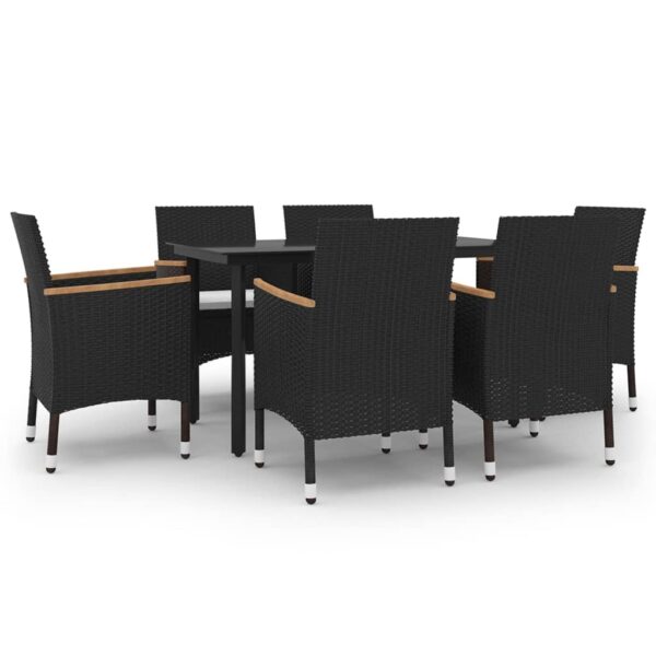 vidaXL 7 Piece Patio Dining Set with Cushions Poly Rattan and Glass - Image 2