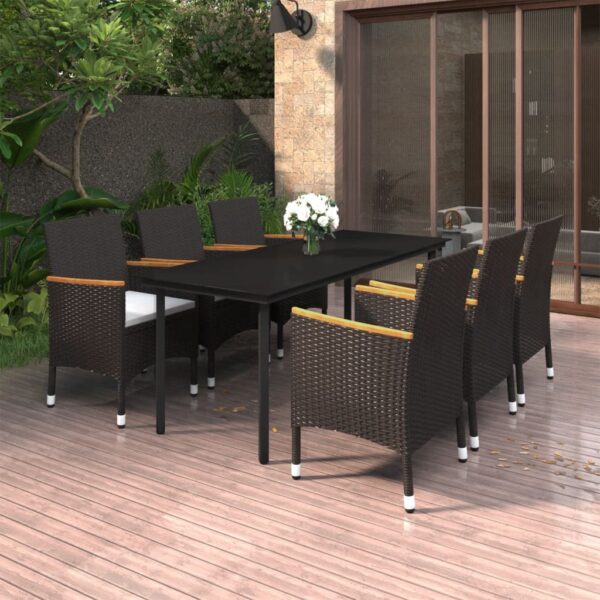 vidaXL 7 Piece Patio Dining Set with Cushions Poly Rattan and Glass