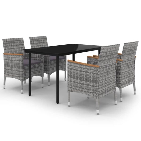 vidaXL 5 Piece Patio Dining Set with Cushions Poly Rattan and Glass - Image 2