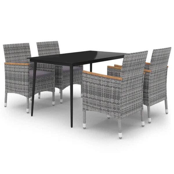 vidaXL 5 Piece Patio Dining Set with Cushions Poly Rattan and Glass - Image 2