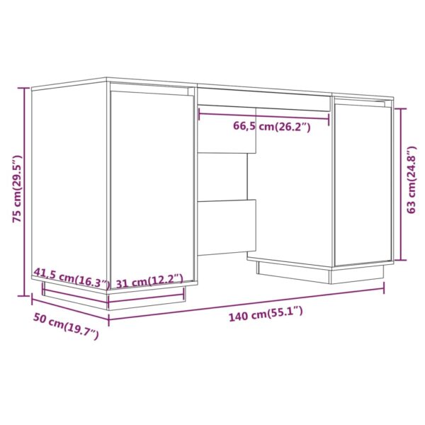 vidaXL Desk 55.1"x19.7"x29.5" Solid Wood Pine - Image 9