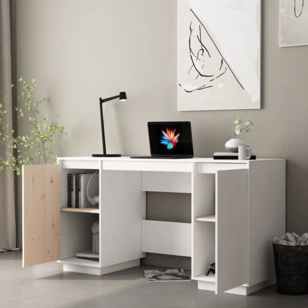 vidaXL Desk White 55.1"x19.7"x29.5" Solid Wood Pine - Image 3