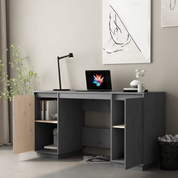 vidaXL Desk Gray 55.1"x19.7"x29.5" Solid Wood Pine - Image 3