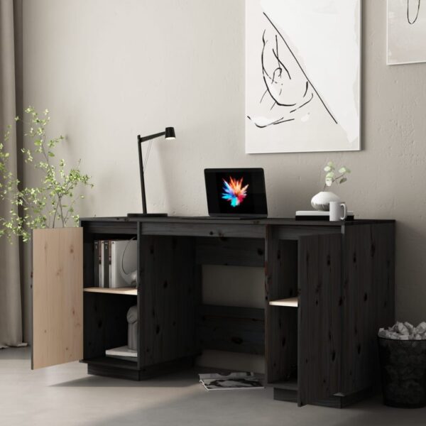 vidaXL Desk Black 55.1"x19.7"x29.5" Solid Wood Pine - Image 3