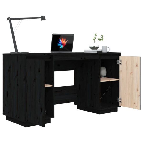 vidaXL Desk Black 55.1"x19.7"x29.5" Solid Wood Pine - Image 4