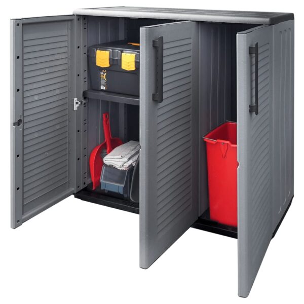 vidaXL Garden Storage Cabinet Gray and Black 40.2"x14.6"x33.1" PP - Image 3