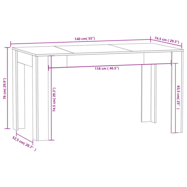 vidaXL Dining Table Smoked Oak 55.1"x29.3"x29.9" Engineered Wood - Image 7