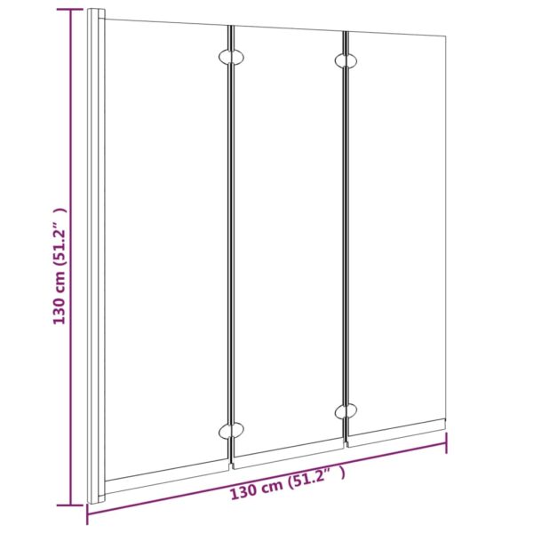 vidaXL Foldable Shower Enclosure 3 Panels 51.2"x51.2" ESG Black - Image 8