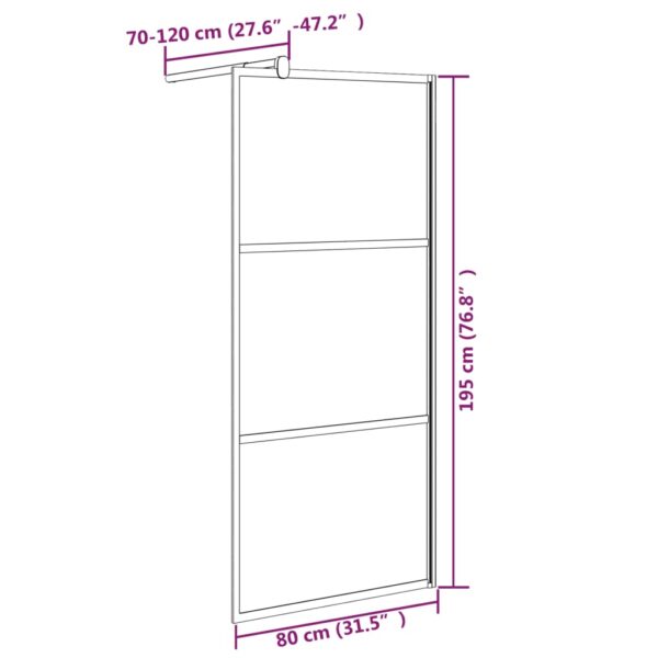 vidaXL Walk-in Shower Wall 31.5"x76.8" Half Frosted ESG Glass Black - Image 7