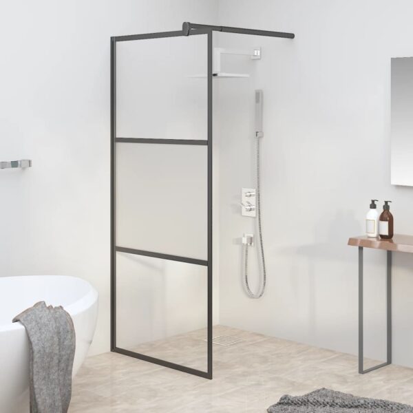 vidaXL Walk-in Shower Wall 31.5"x76.8" Half Frosted ESG Glass Black