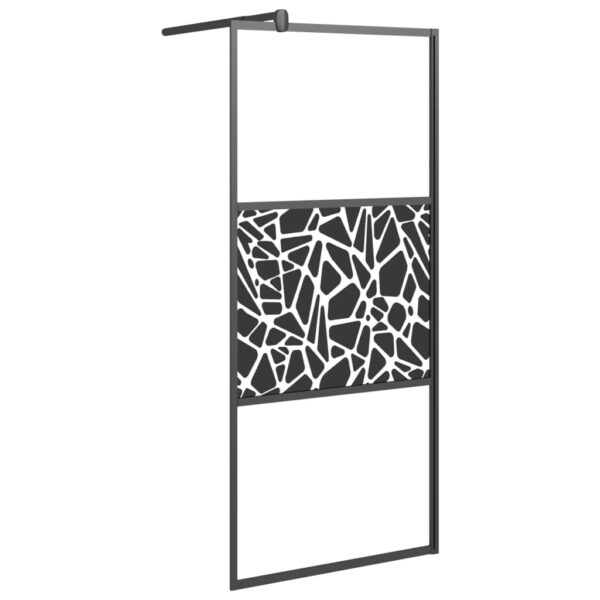 vidaXL Walk-in Shower Wall 31.5"x76.8" ESG Glass with Stone Design Black - Image 2