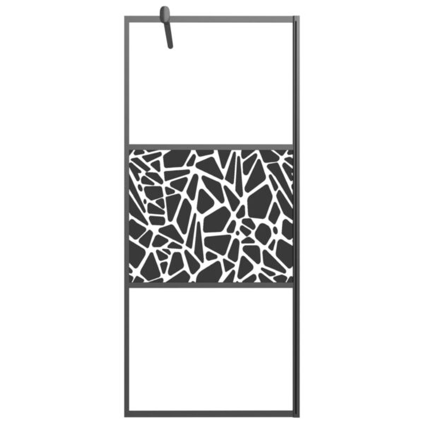 vidaXL Walk-in Shower Wall 31.5"x76.8" ESG Glass with Stone Design Black - Image 3