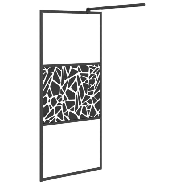 vidaXL Walk-in Shower Wall 31.5"x76.8" ESG Glass with Stone Design Black - Image 4