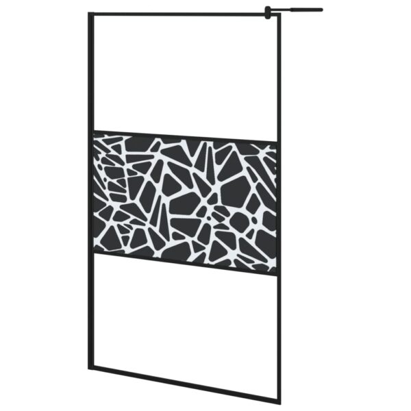 vidaXL Walk-in Shower Wall 45.3"x76.8" ESG Glass with Stone Design Black - Image 2