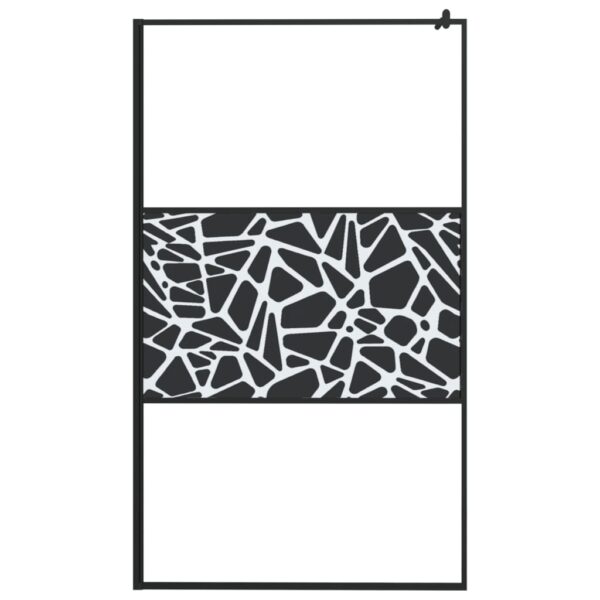 vidaXL Walk-in Shower Wall 45.3"x76.8" ESG Glass with Stone Design Black - Image 3