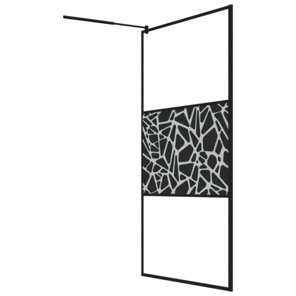 vidaXL Walk-in Shower Wall 45.3"x76.8" ESG Glass with Stone Design Black - Image 5