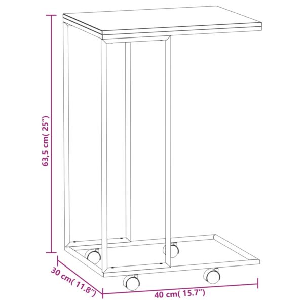 vidaXL Side Table with Wheels Black 15.7"x11.8"x25" Engineered Wood - Image 6