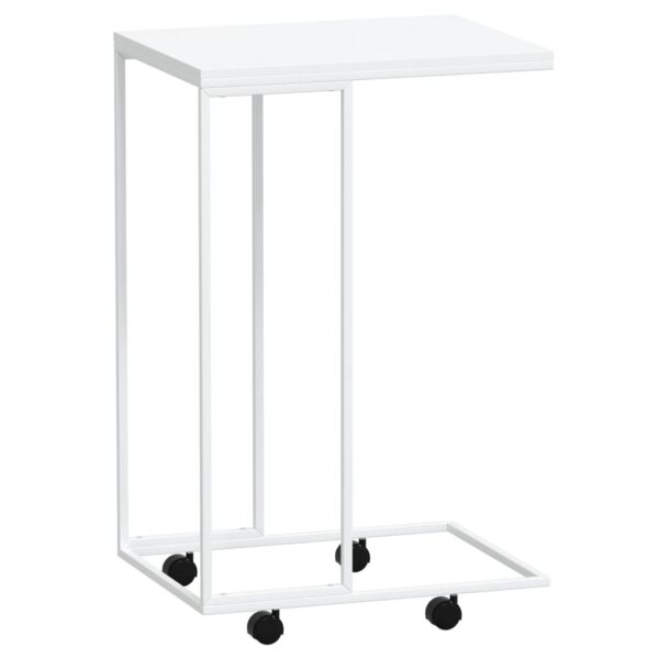 vidaXL Side Table with Wheels White 15.7"x11.8"x25" Engineered Wood - Image 2