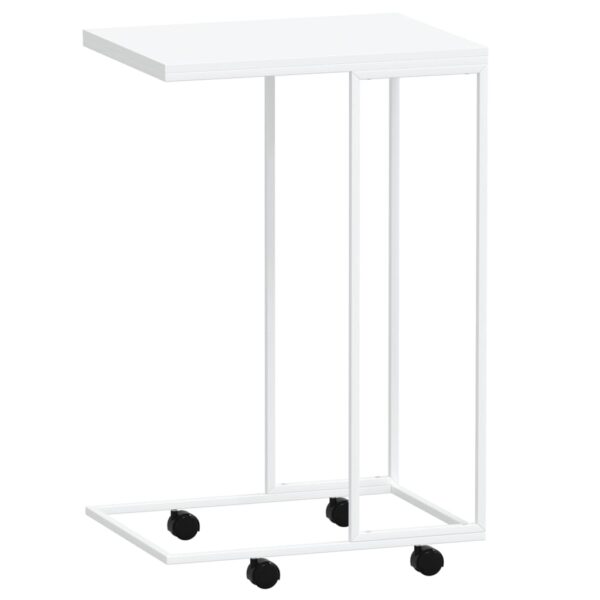 vidaXL Side Table with Wheels White 15.7"x11.8"x25" Engineered Wood - Image 5