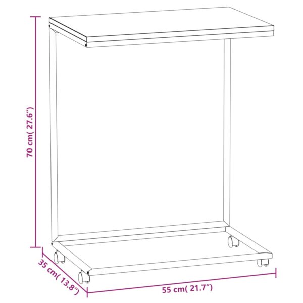 vidaXL Side Table with Wheels Black 21.7"x13.8"x27.6" Engineered Wood - Image 6