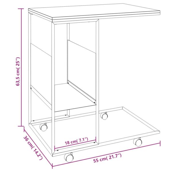 vidaXL Side Table with Wheels Black 21.7"x14.2"x25" Engineered Wood - Image 6