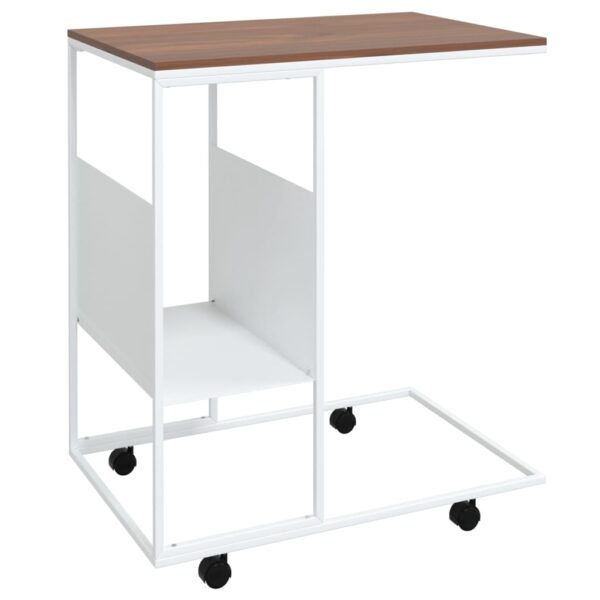 vidaXL Side Table with Wheels White 21.7"x14.2"x25" Engineered Wood - Image 2