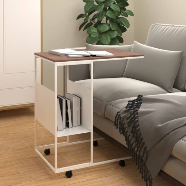 vidaXL Side Table with Wheels White 21.7"x14.2"x25" Engineered Wood