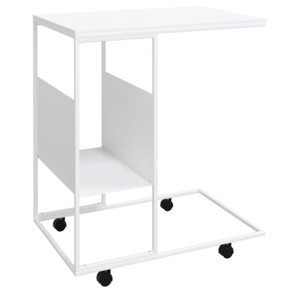 vidaXL Side Table with Wheels White 21.7"x14.2"x25" Engineered Wood - Image 2