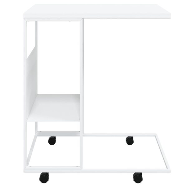 vidaXL Side Table with Wheels White 21.7"x14.2"x25" Engineered Wood - Image 3