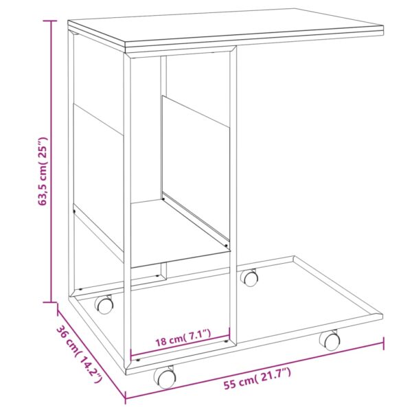 vidaXL Side Table with Wheels White 21.7"x14.2"x25" Engineered Wood - Image 6