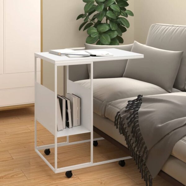 vidaXL Side Table with Wheels White 21.7"x14.2"x25" Engineered Wood