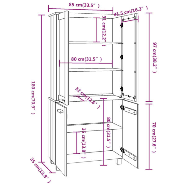 vidaXL Highboard HAMAR Solid Wood Pine White - Image 8