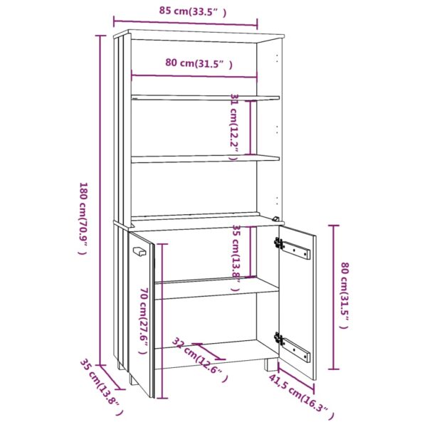 vidaXL Highboard HAMAR Solid Wood Pine Honey Brown - Image 8