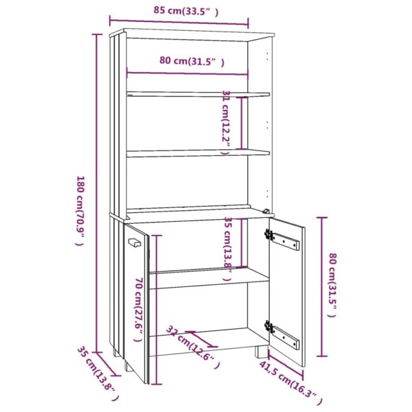 vidaXL Highboard HAMAR Solid Wood Pine Light Gray - Image 8