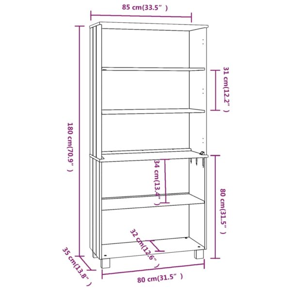 vidaXL Highboard HAMAR Solid Wood Pine Honey Brown - Image 6