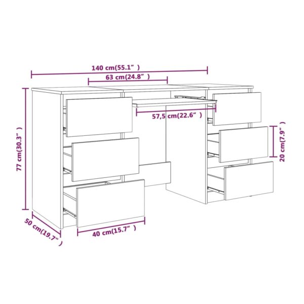 vidaXL Writing Desk Smoked Oak 55.1"x19.7"x30.3" Engineered Wood - Image 8