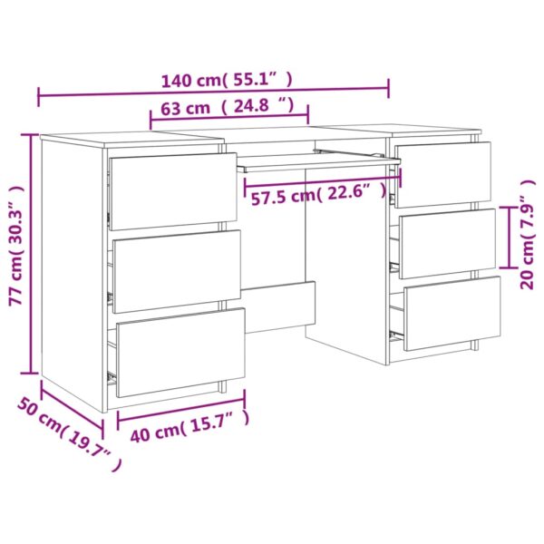 vidaXL Writing Desk Brown Oak 55.1"x19.7"x30.3" Engineered Wood - Image 8