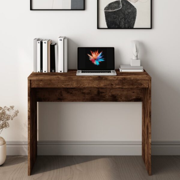 vidaXL Desk Smoked Oak 35.4"x15.7"x28.3" Engineered Wood - Image 3