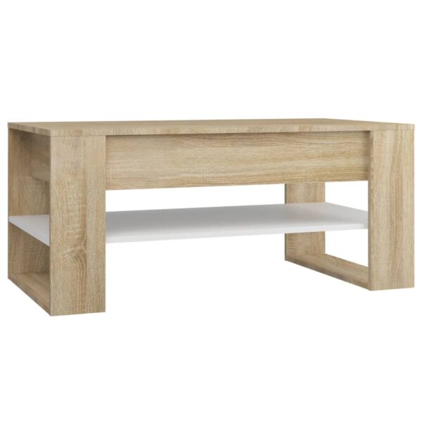 vidaXL Coffee Table White and Sonoma Oak 40.2"x21.7"x17.7" Engineered Wood - Image 2