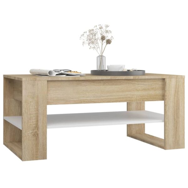 vidaXL Coffee Table White and Sonoma Oak 40.2"x21.7"x17.7" Engineered Wood - Image 6