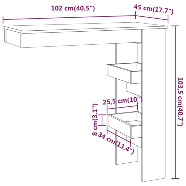 vidaXL Wall Bar Table Concrete Gray 40.2"x17.7"x40.7" Engineered Wood - Image 9