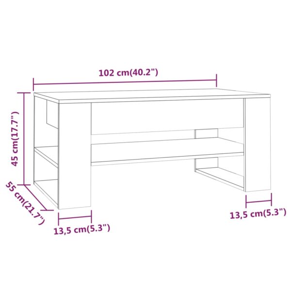 vidaXL Coffee Table Smoked Oak 40.2"x21.7"x17.7" Engineered Wood - Image 7