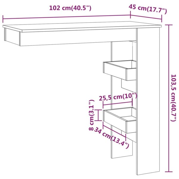 vidaXL Wall Bar Table Smoked Oak 40.2"x17.7"x40.7" Engineered Wood - Image 9