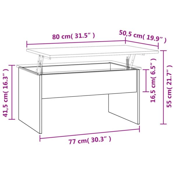 vidaXL Coffee Table Sonoma Oak 31.5"x19.9"x16.3" Engineered Wood - Image 9