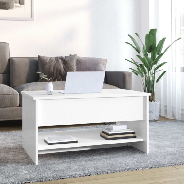 vidaXL Coffee Table High Gloss White 31.5"x19.7"x15.7" Engineered Wood - Image 3