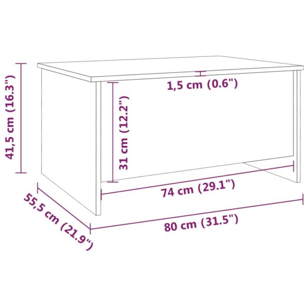 vidaXL Coffee Table White 31.5"x21.9"x16.3" Engineered Wood - Image 8