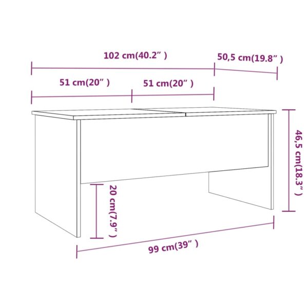 vidaXL Coffee Table White 40.2"x19.9"x18.3" Engineered Wood - Image 9