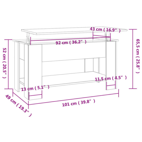 vidaXL Coffee Table Smoked Oak 39.8"x19.3"x20.5" Engineered Wood - Image 9