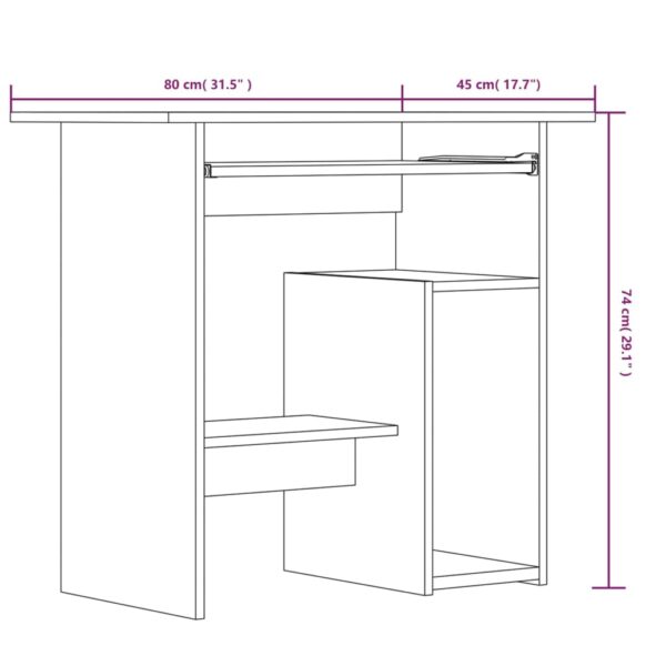 vidaXL Desk Brown Oak 31.5"x17.7"x29.1" Engineered Wood - Image 7